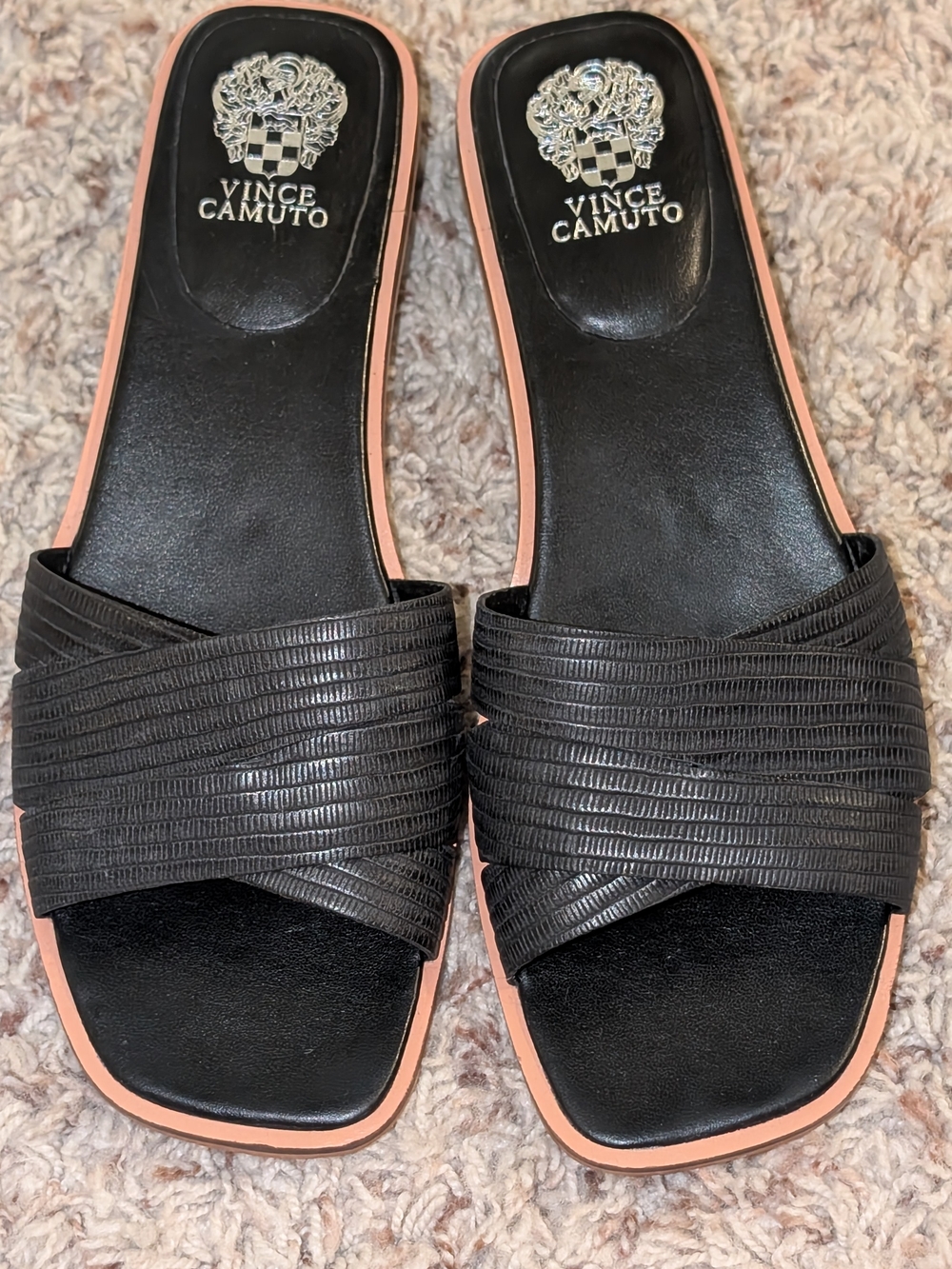 Vince Camuto Black Slide Mules with Peach Trim